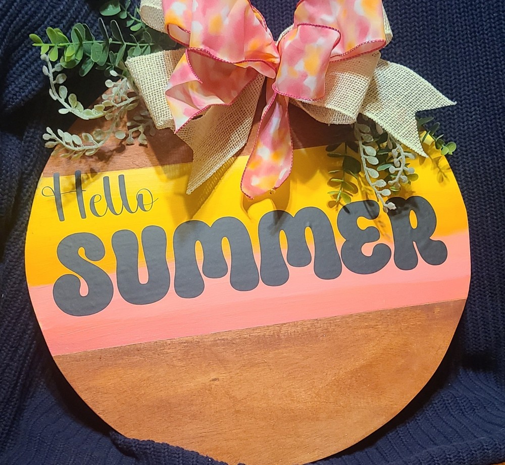 Summer Wreath for Front Door with Hello Summer Sign Hanger