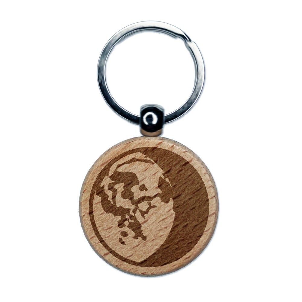 Waning Gibbous Moon Engraved Wooden Keychain Charm Tag