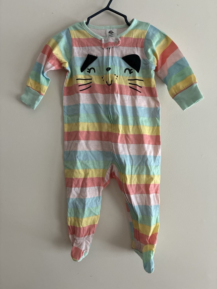 Gerber Baby Girls Rainbow Striped Cute Cat Cotton Long Sleeve Onesie Multi 3-6 M