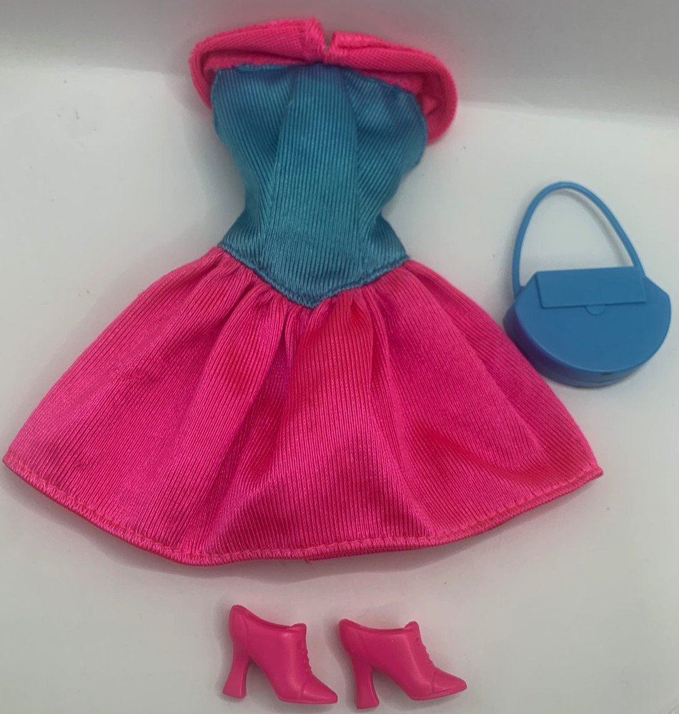 Vintage Barbie Fashion Pack Outfit Clothing Pink Blue Party Dress Shoes Purse