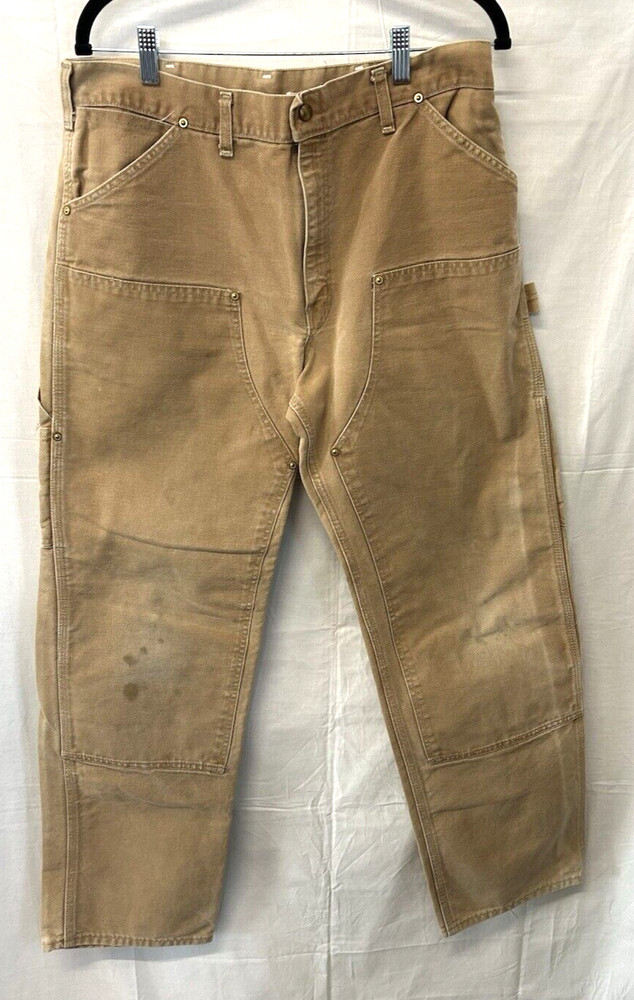 VTG Carhartt Pants Mens 36x34 Brown  Double Knee Duck Distressed Thrashed