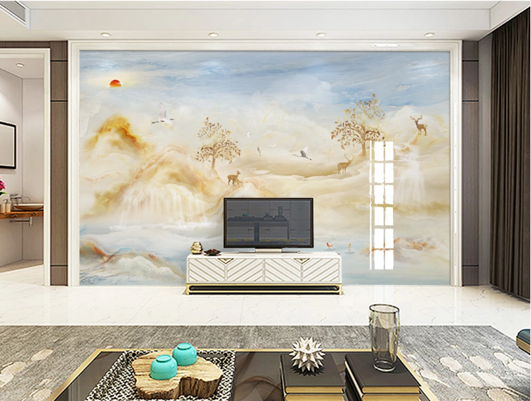 3D Sun Crane Peel and Stick Self-Adhesive Wall Mural ZHUA29489