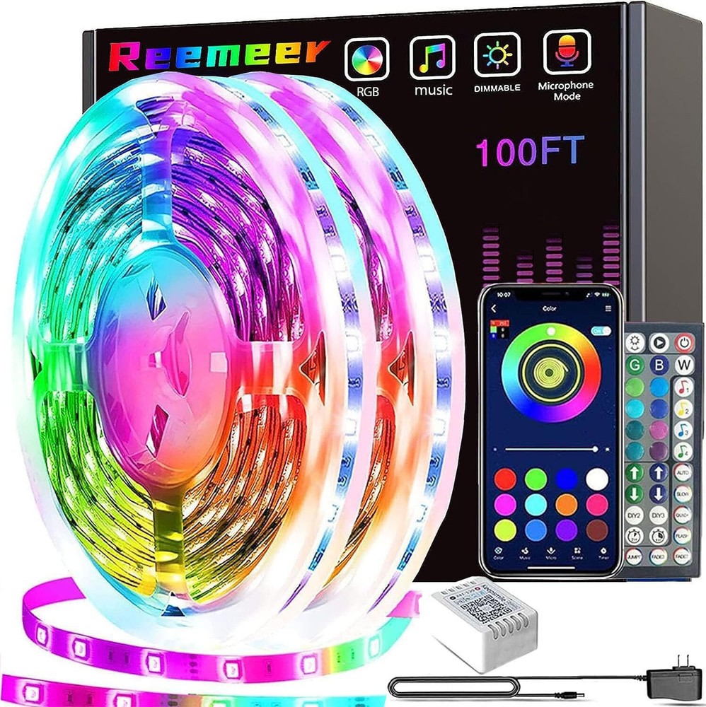 100ft Smart APP-Controlled Music Sync LED Strip Lights 2 Rolls of 50ft