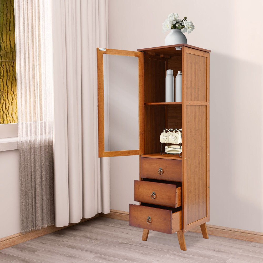 5-Tier Bamboo Storage Cabinet with Single Door and Drawer