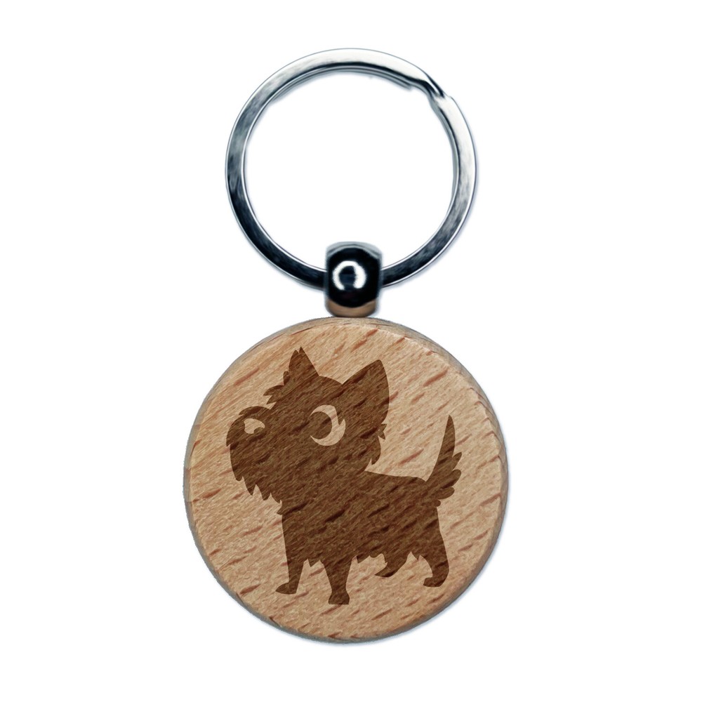 Lovable Cartoon Cairn Terrier Engraved Wood Round Keychain Tag Charm