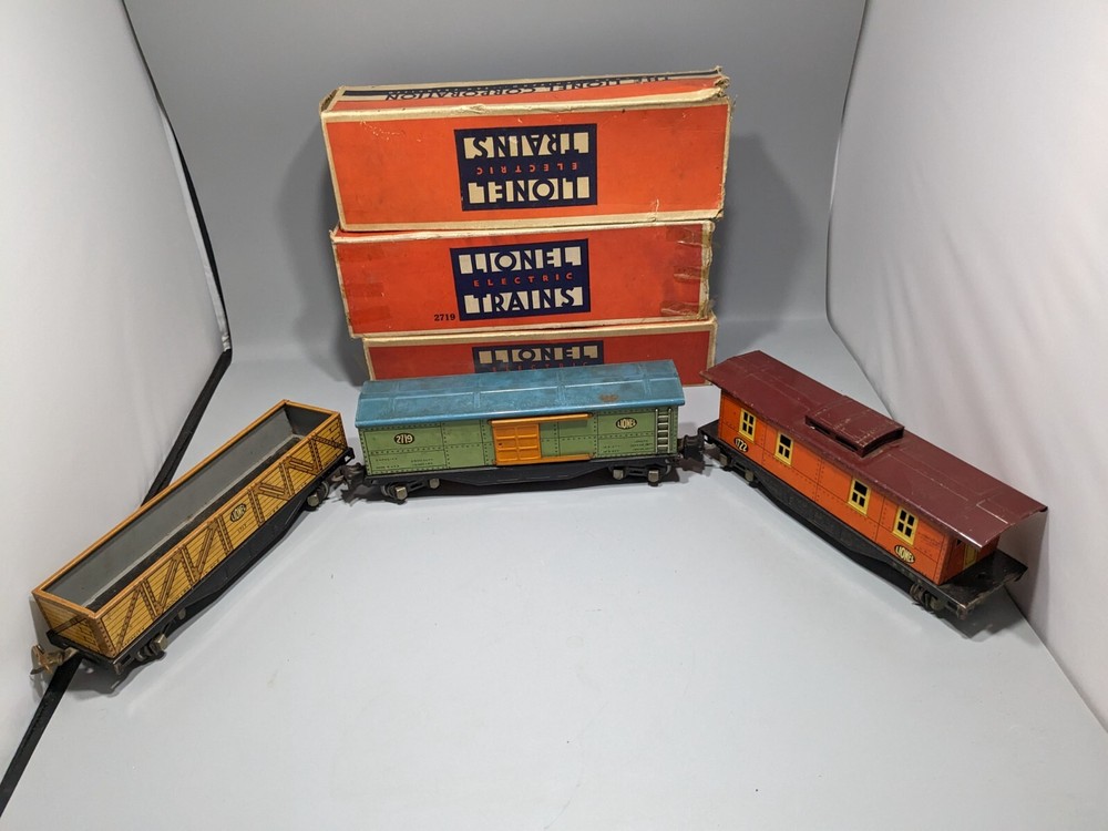 Lionel Prewar O Gauge 3 Car Freight Set 2719 1717 1722 Tinplate ST
