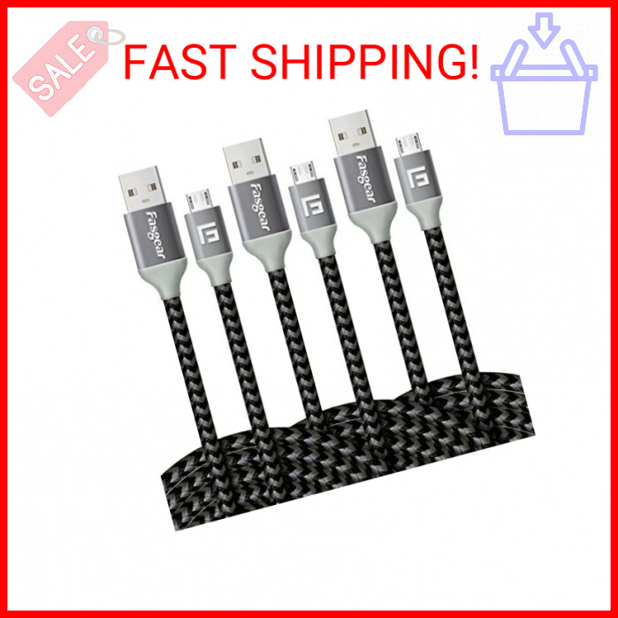 10ft Fast Charging Micro USB 2.0 Cable 3-Pack High Speed Data Sync