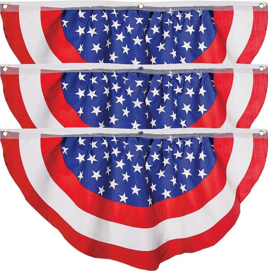(3 Pack) 4x2 Ft USA Bunting Flag - Red White Blue American Patriotic Banner