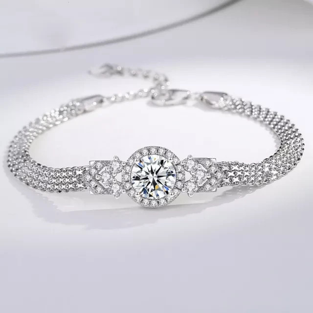 14K White Gold Plated 2Ct Lab-Created Diamond Women's Linked Bracelet