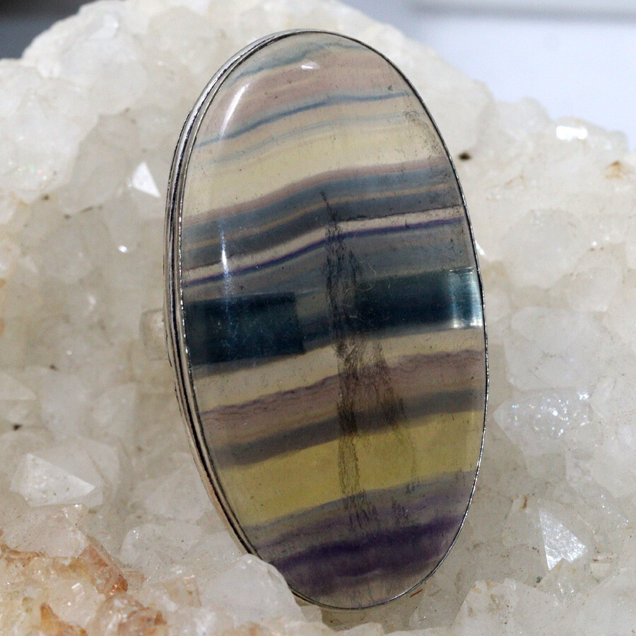 46x26mm Fluorite Silver Plated Handmade Gemstone Ring Size US 12 JW