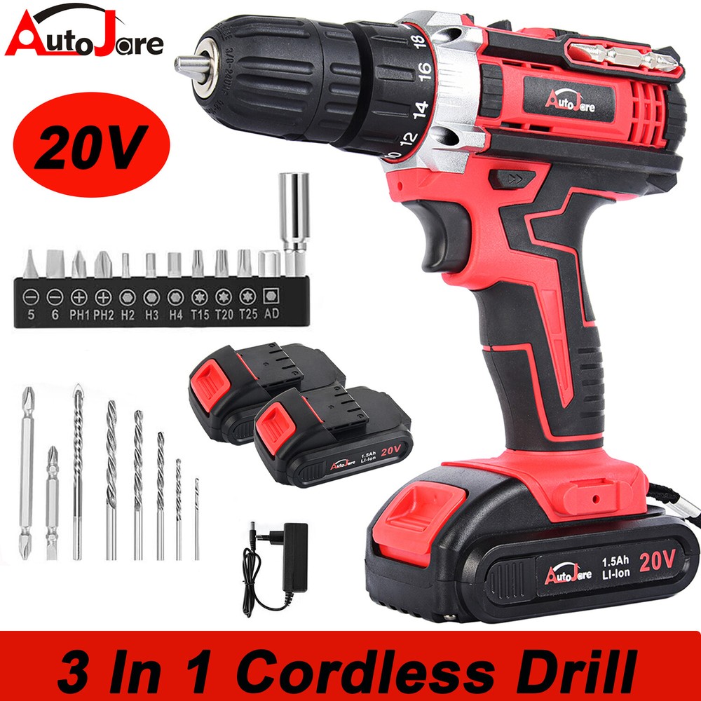 20V Cordless Drill Electric Screwdriver Impact Driver Combi Drills Kit + Battery