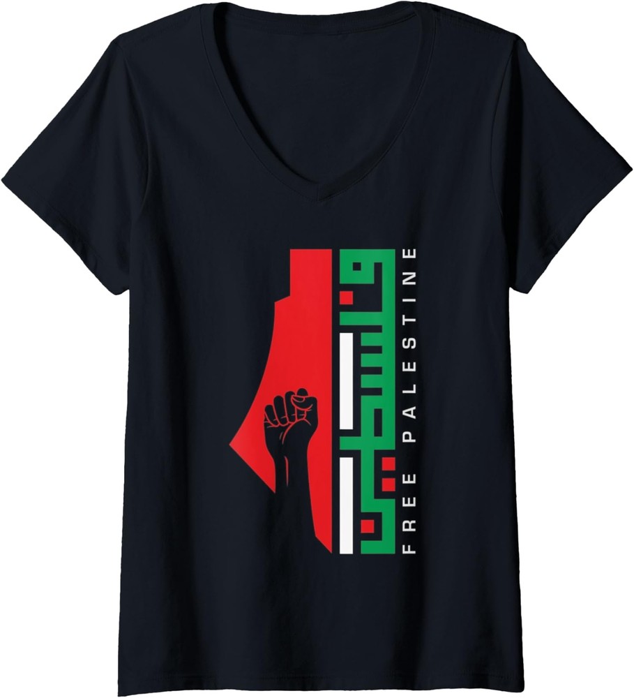 Palestine Gaza Flag Arabic Freedom Politic Ladies' V-Neck Tshirt