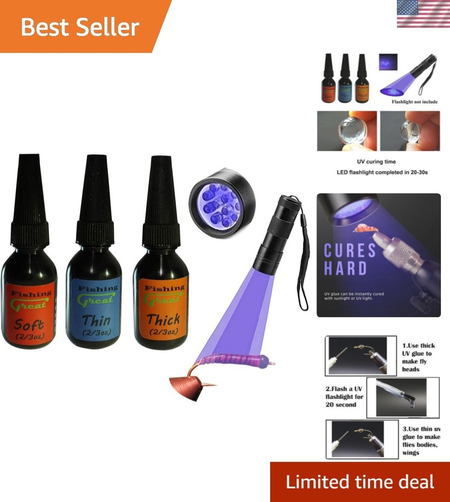 Ultimate Fly Tying UV Clear Glue Trio + 12 LED Light - Fast Drying and Flexible