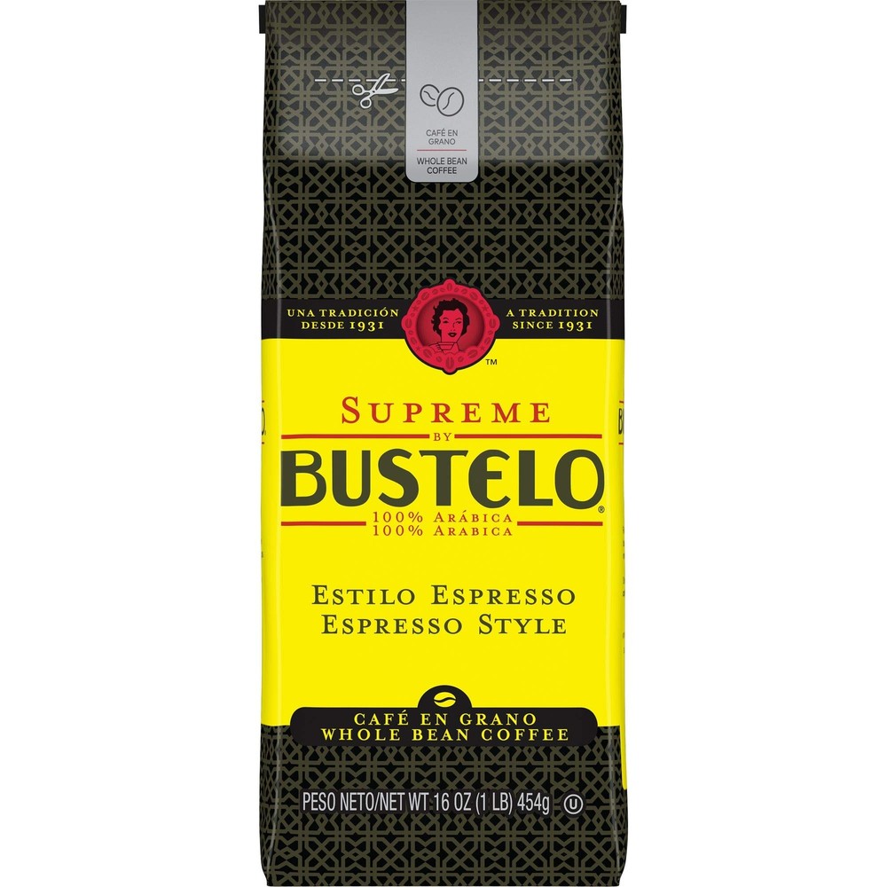 Supreme by Bustelo Espresso Style Dark Roast Whole Bean Coffee, 16 Ounce (Pac...