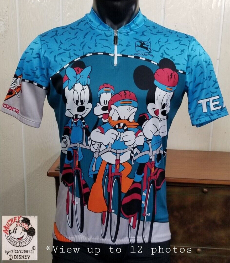 Giordana Disney Mickey Donald Minnie Goofy 1/4 Zip Cycling Jersey Size L with Notes
