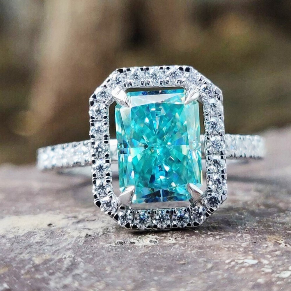 5.20 Ct. Blue Diamond Radiant Ring 925 Silver – Wedding or Birthday Gift