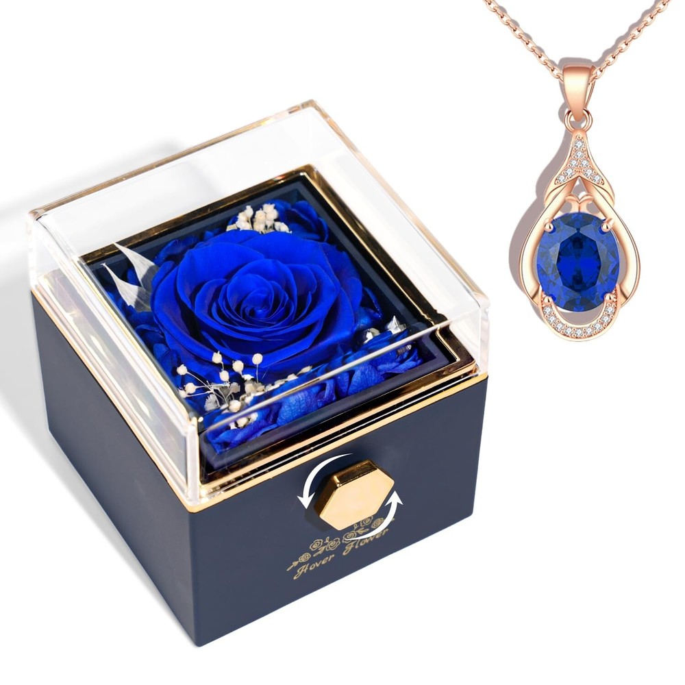 Preserved Rose-Eternal Flowers Jewelry Box, rotatable Preserved Flowers Gift ...