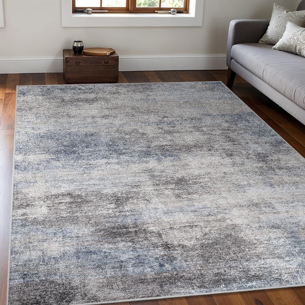 Washable Abstract 5x7 Area Rug: Low Pile and Non-Slip Rubber Backing Modern L...