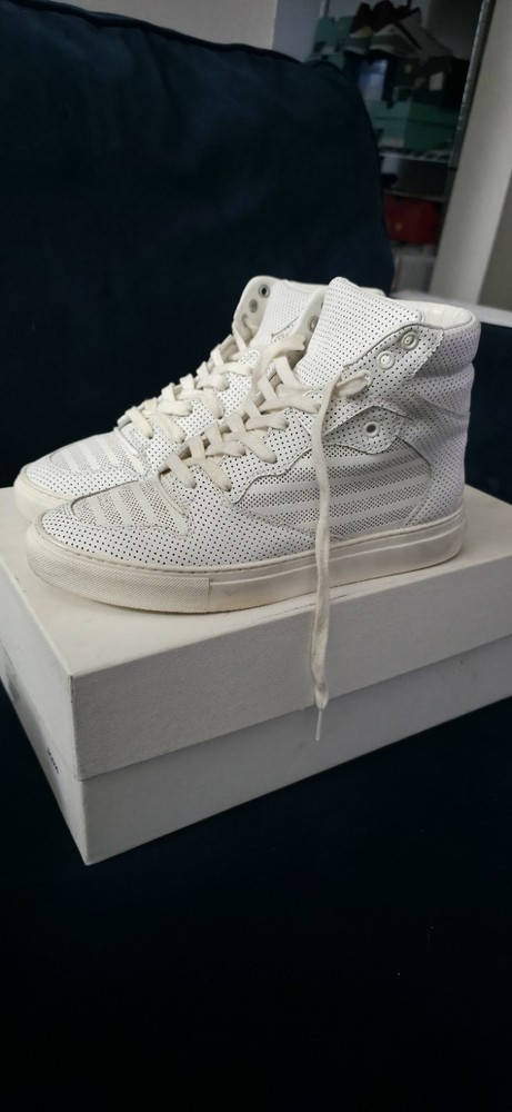 Size 39 EU- Balenciaga Men White Perforated Leather Hi Top Sneaker Shoes