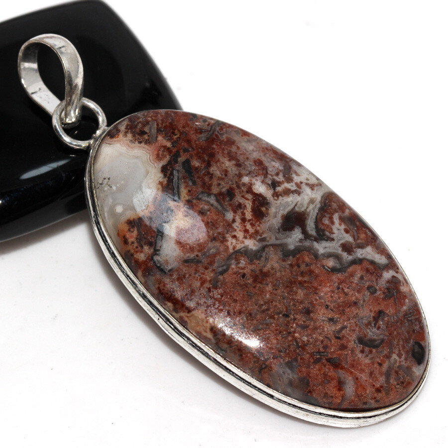 Mexican Laguna Lace 925 Silver Plated Gemstone Pendant 2.5