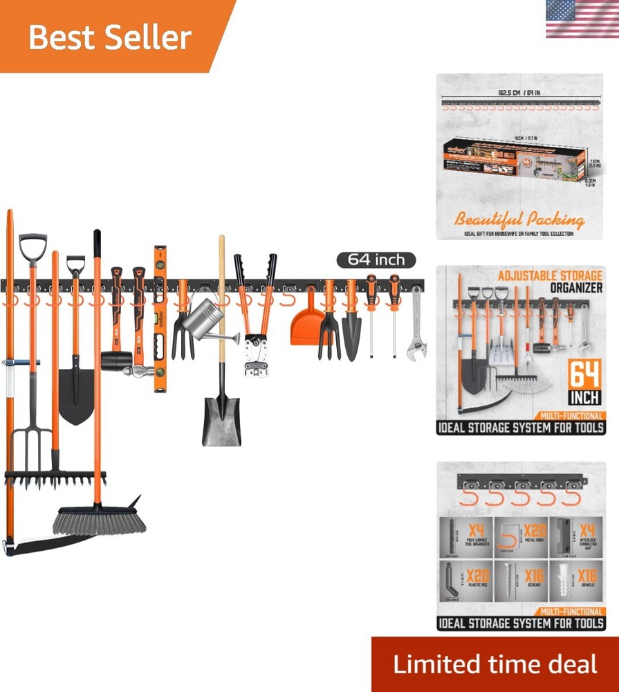 Space-Saving 64-Inch Adjustable Wall Mount Tool Organizer with Non-Slip Grip