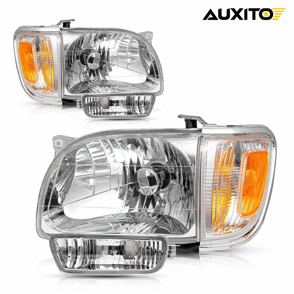 Pair Fit For Toyota Tacoma 2001-2004 Headlights Assembly Chrome Headlamps LH RH