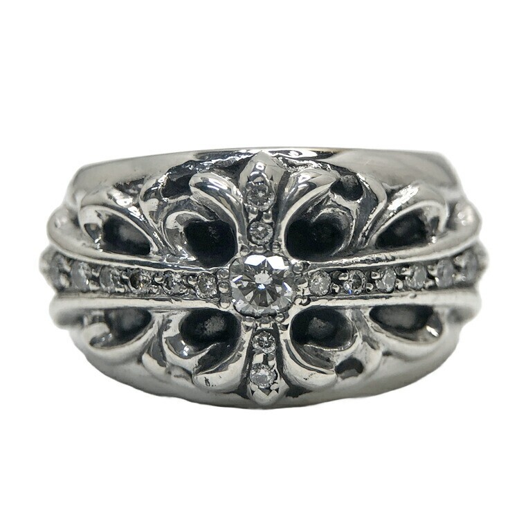 Chrome Hearts Floral Cross Ring w/ After Pave Diamonds SV925 #1083