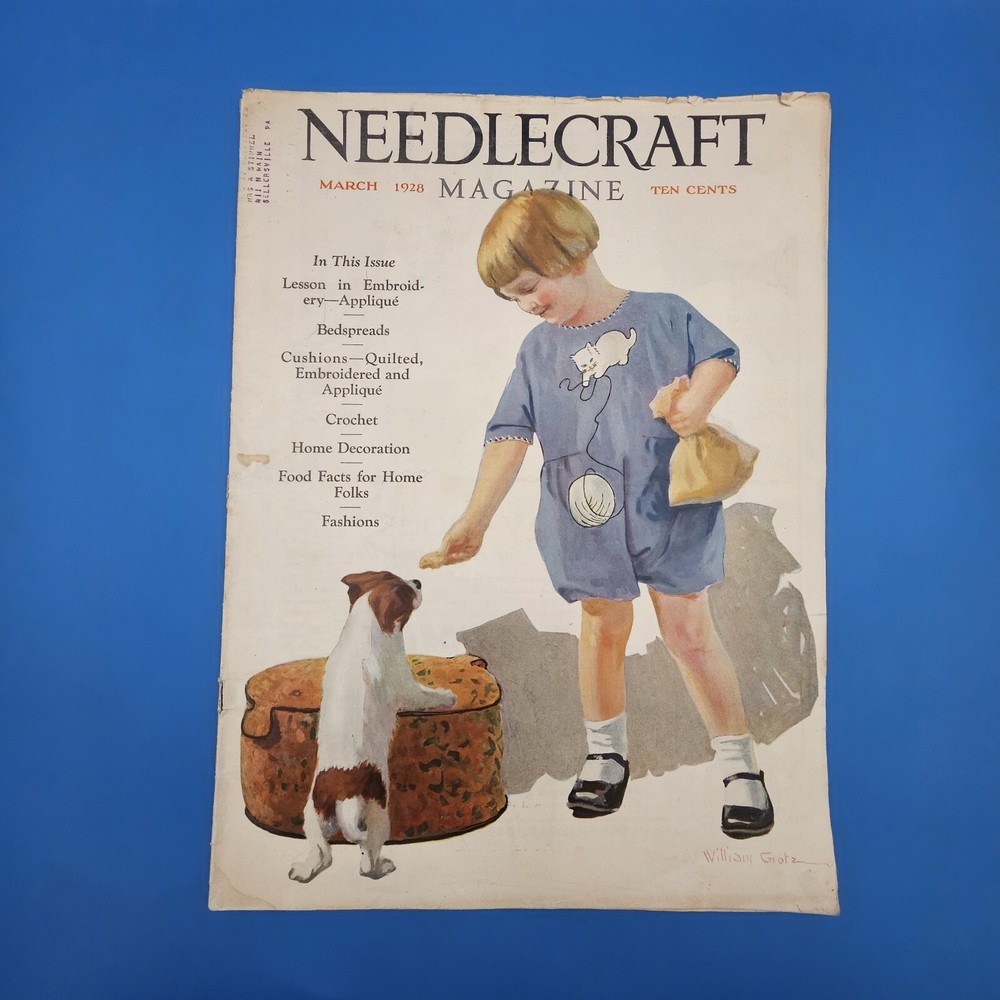 Vintage March 1928 Needlecraft Magazine with Color Ads and Ephemera