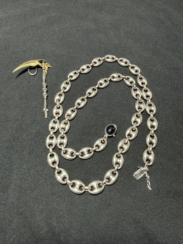 Solid .925 Sterling Silver Puffed Mariner Link Necklace and pendant 56g 23in