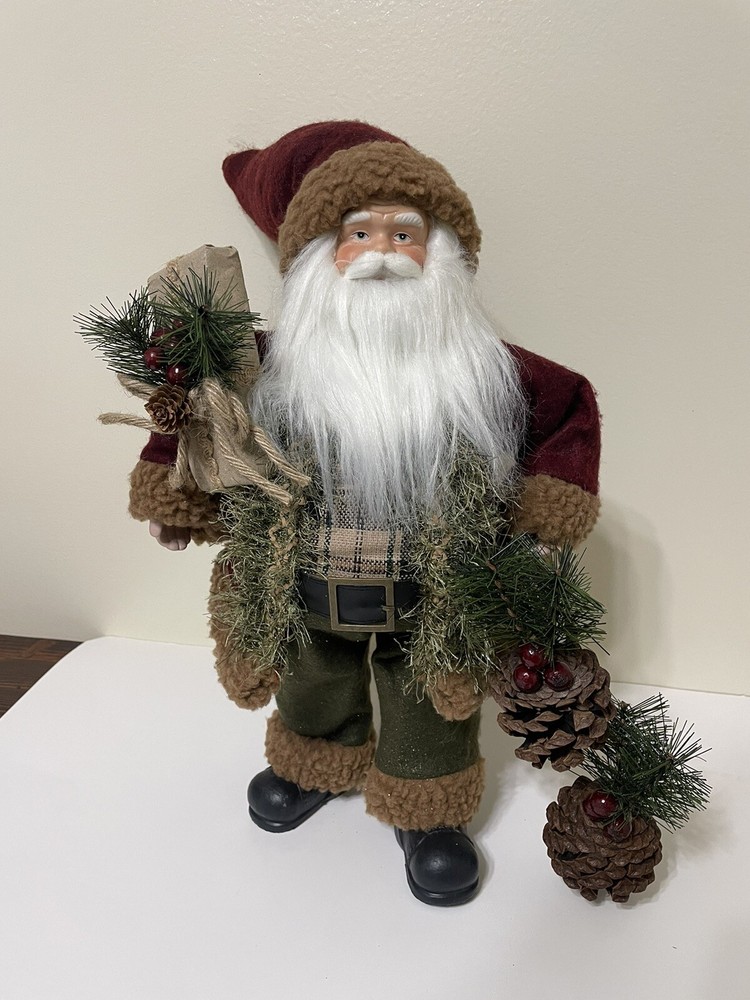 Rustic 16-Inch Burgundy Brown Santa Claus Christmas Figurine