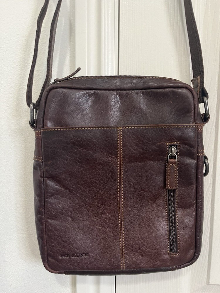 Jack Georges Voyager Slim Crossbody Bag with Zippered Pocket in Brown Buffalo Leather