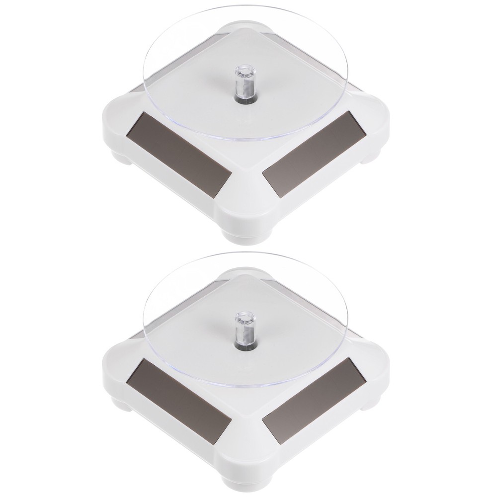 2pcs White ABS Solar Display Stand with 360° Rotating Turntable