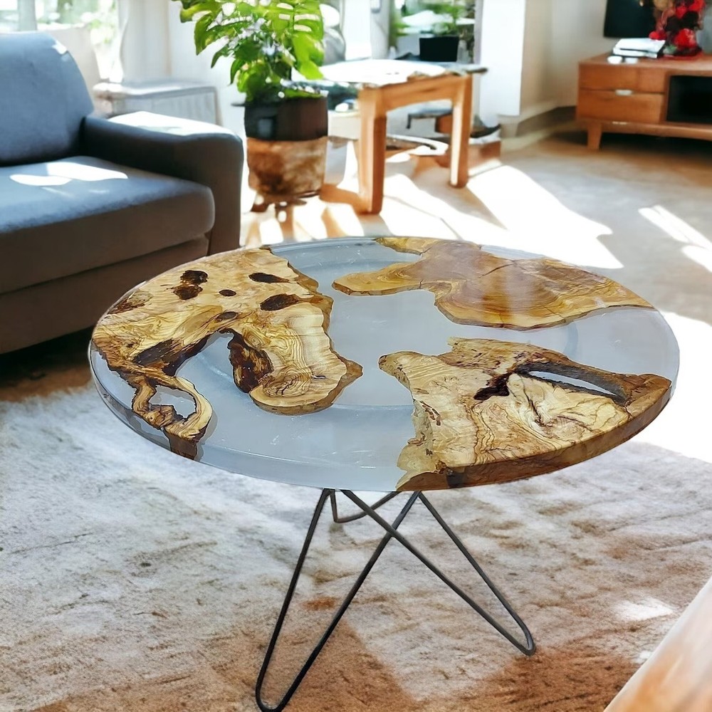Round Epoxy Resin and Wooden Coffee Table , Wood Epoxy Resin Coffee Table Gifts