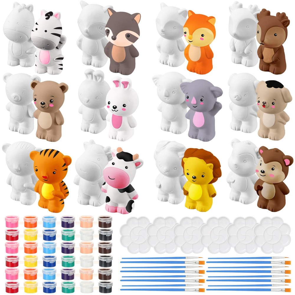 12 Sets Animal Figurine Painting Set for Kids, Animal Painting Set Including ...