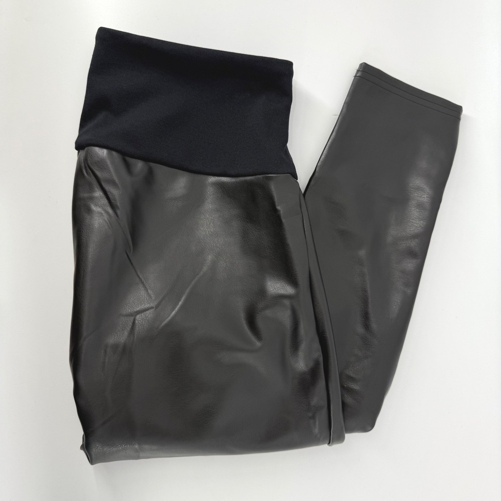 Spanx Assets Faux Leather Leggings Black High Rise Full Length Size Large 20258R