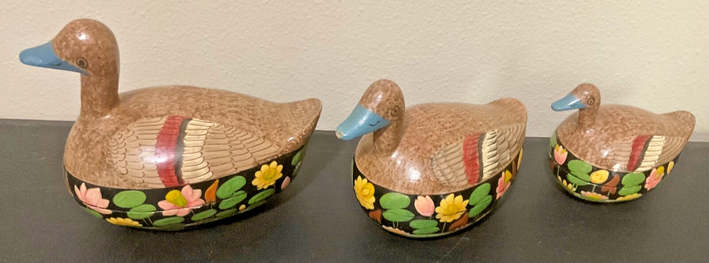 VTG Hand-Painted Duck Figurine Trinket Boxes Collectible Decor