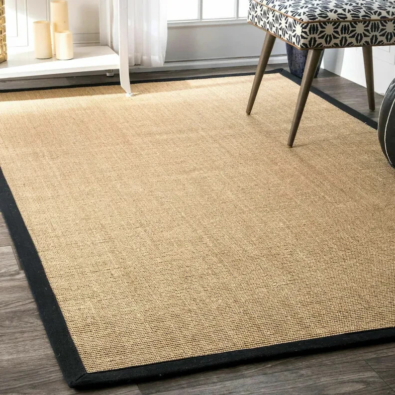 Natural jute rug border with hemp and sisal accents for home decor