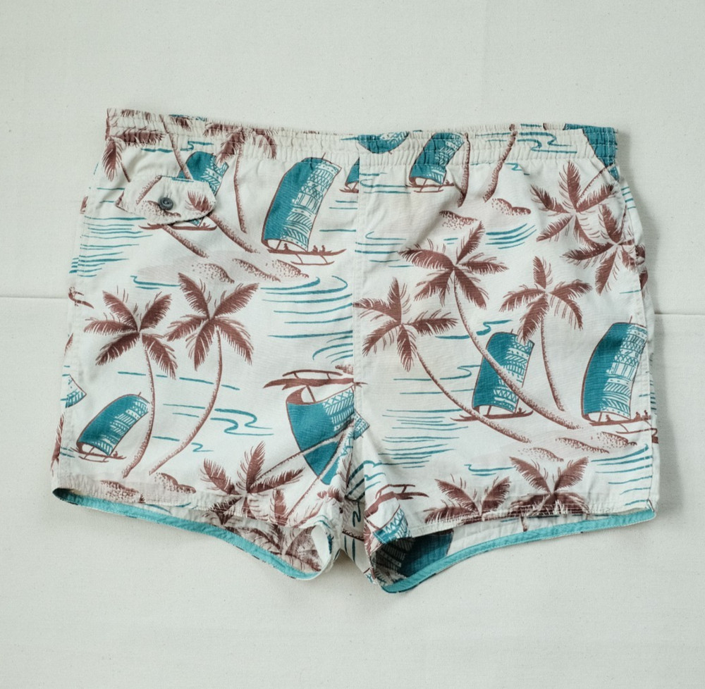 Vintage 40s 50s Catalina Novelty Rockabilly Hawaiian Cotton Swim Trunks Shorts