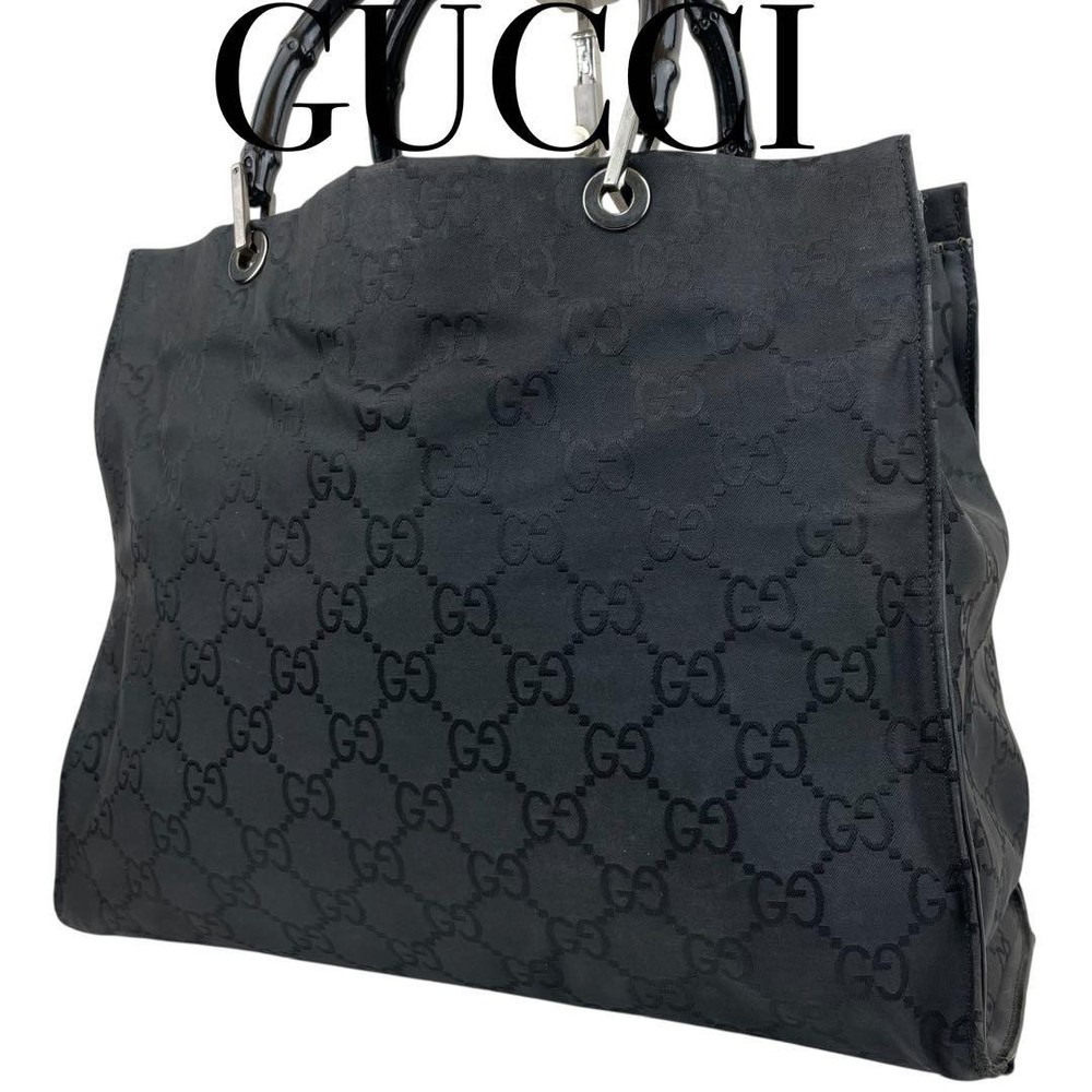 Authentic Gucci Bamboo GG Canvas Leather Tote Bag 27x35cm Excellent Condition