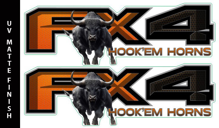 (2x) FX4 HOOK'EM HORNS Decals Truck bed Side Stickers 17