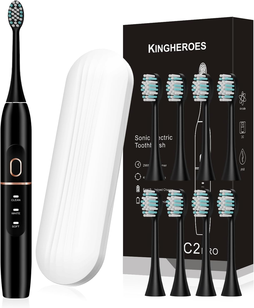 Electric Toothbrush Set, Comes with 8 Brush Heads & Travel Case,4 Modes with 2 M