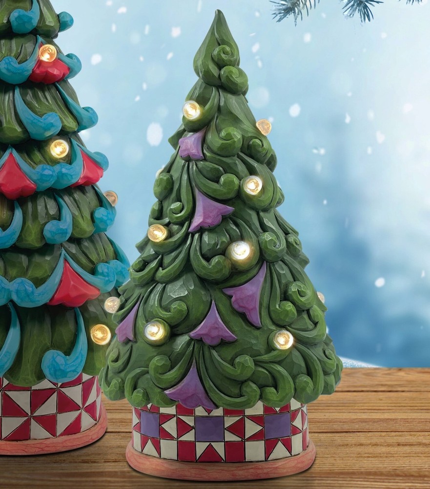 Jim Shore LED Christmas Tree Figurine with Star Purple Holiday Decor