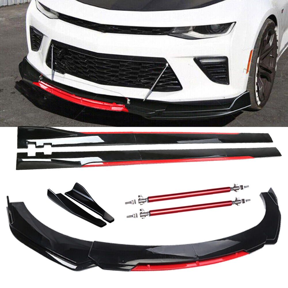 Glossy Black & Red 2-Layer Front Bumper Lip Spoiler for Chevy Models