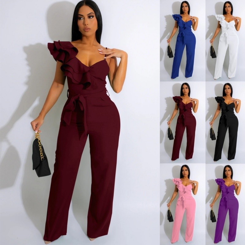 Womens V-Neck Sleeveless Backless One Piece Jumpsuits | Romper Wide Leg Pant