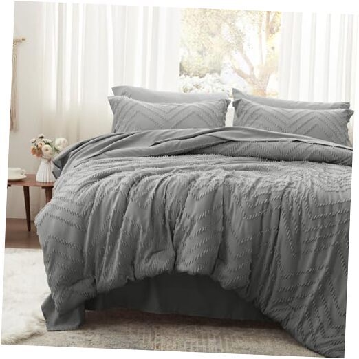 Queen Comforter Set, Grey Tufted Bed in a Bag 7 Pieces with comforters and