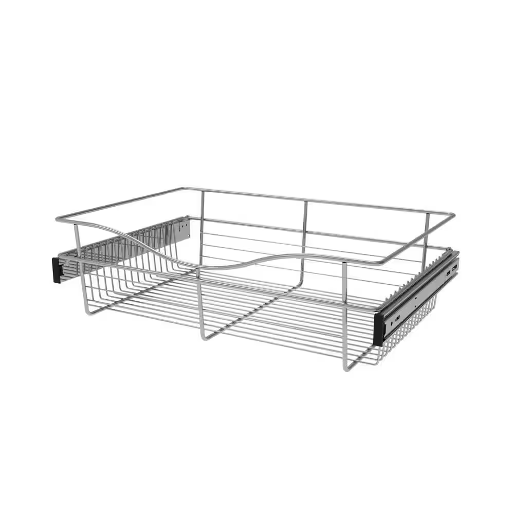 7 In. H X 24 In. W Chrome Steel 1-Drawer Wide Mesh Wire Basket
