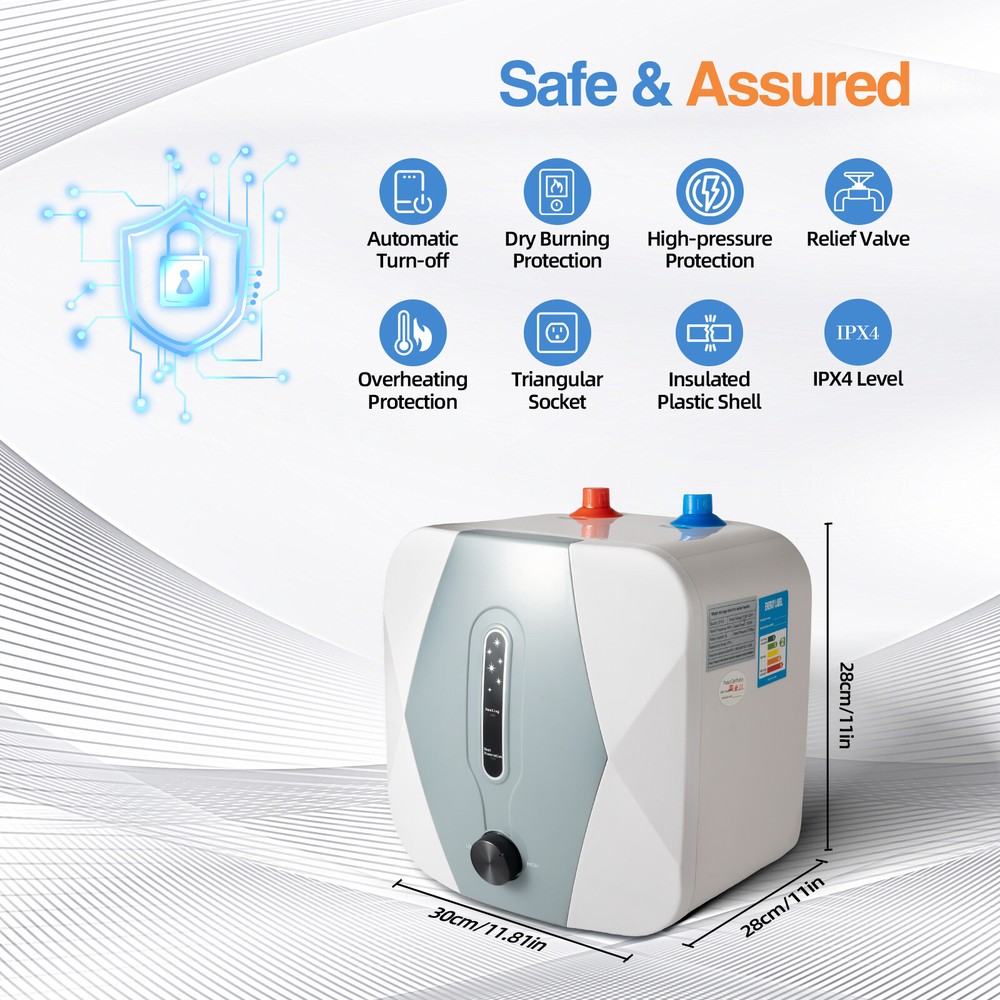 1500W Electric Instant Hot Water Heater Upper Outlet 8L Small Water Tank