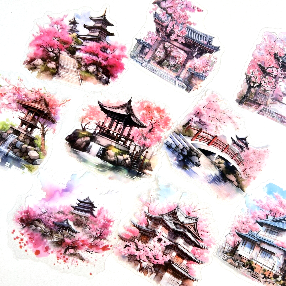 Cherry Blossom Asian Garden Stickers Junk Journals Collage Scrapbooking