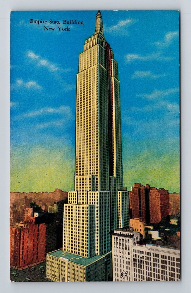 New York City NY, Empire State Building, 5th Ave, Antique, Vintage Postcard