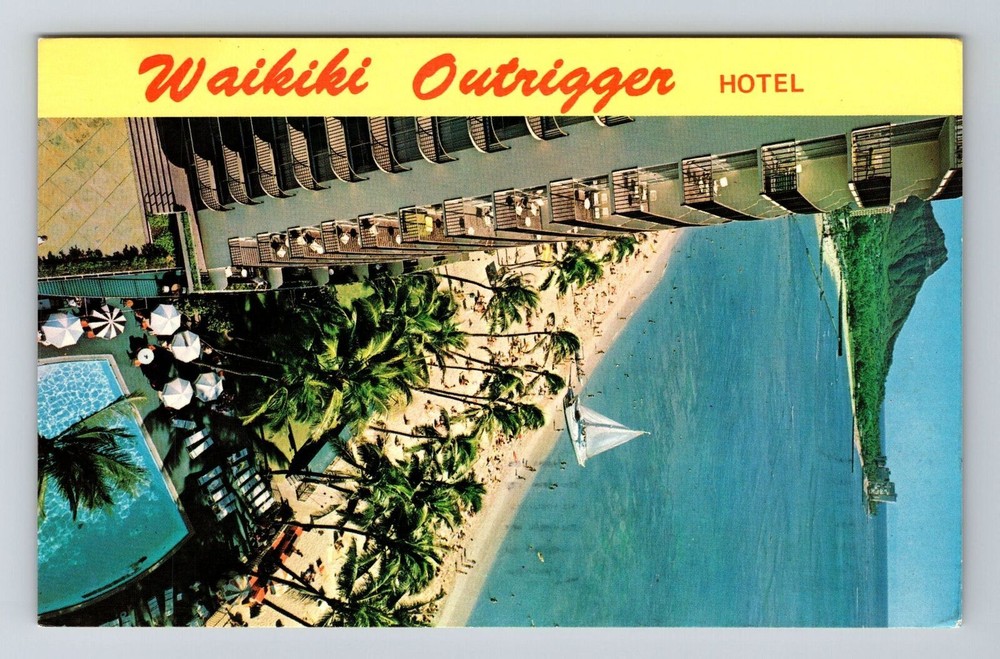 Waikiki HI-Hawaii, The Outrigger Hotel, Scenic View, Vintage Postcard